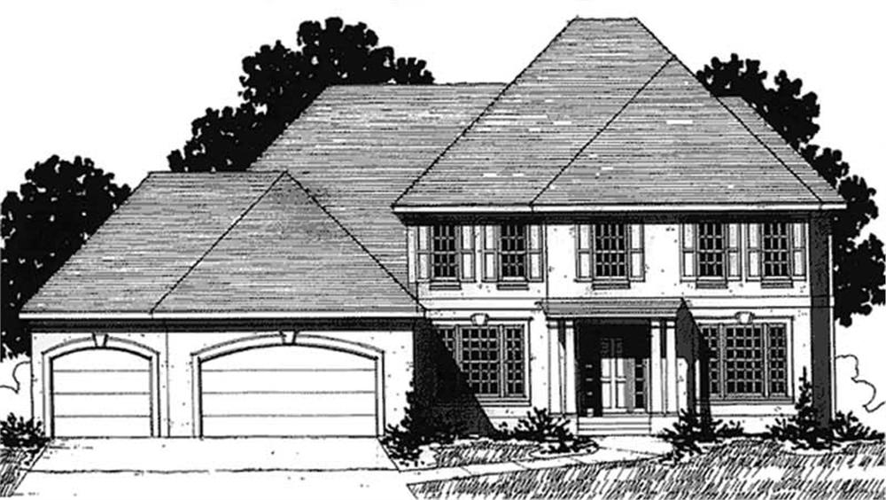 Front view of Colonial home (ThePlanCollection: House Plan #146-2157)
