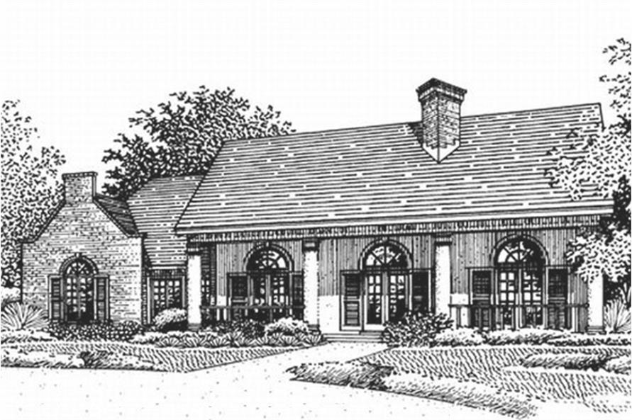 146-2173: Home Plan Front Elevation - Illustration of this Southern Country home.