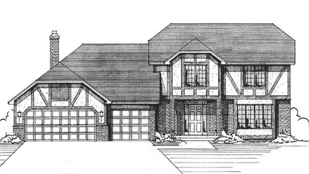 Front view of Tudor home (ThePlanCollection: House Plan #146-2391)