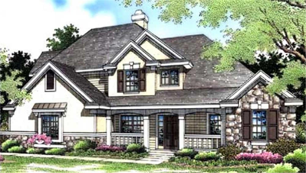 Front view of Country home (ThePlanCollection: House Plan #146-2563)