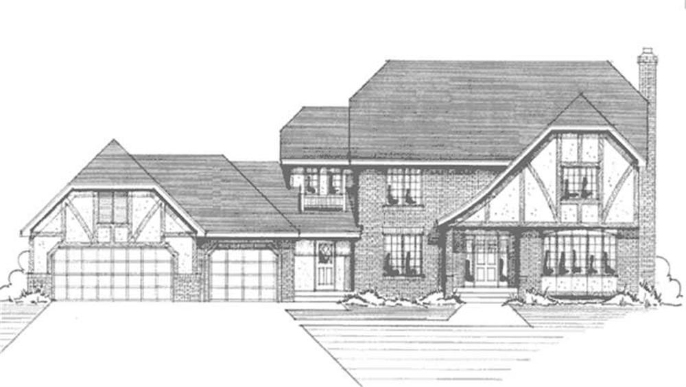 Front view of Tudor home (ThePlanCollection: House Plan #146-2880)