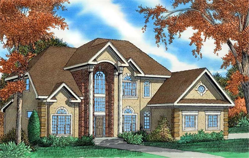 Front elevation of European home (ThePlanCollection: House Plan #147-1052)