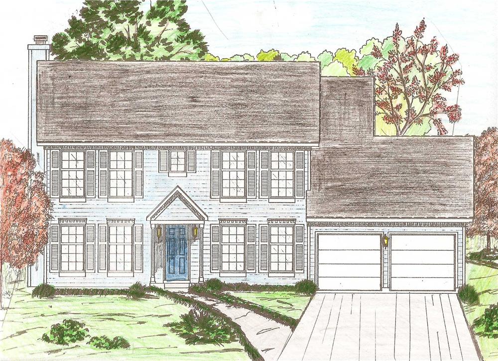 Front elevation of Colonial home (ThePlanCollection: House Plan #147-1057)