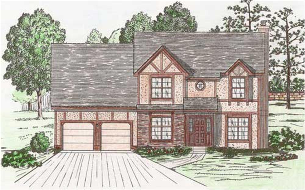 Front elevation of European home (ThePlanCollection: House Plan #147-1134)