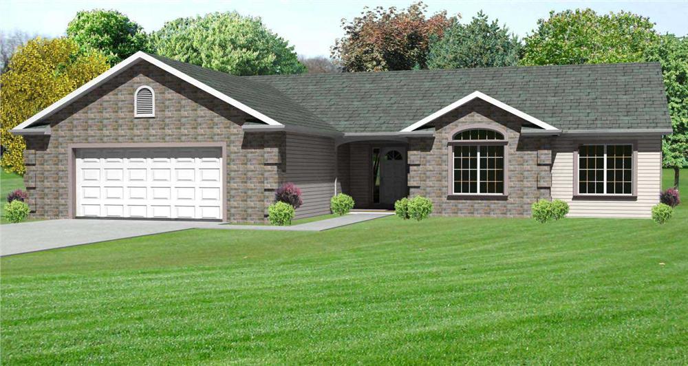 This is the front elevation of this set of Ranch Homeplans.