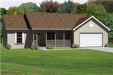 3-Bedroom, 1408 Sq Ft Country Home Plan - 148-1044 - Main Exterior