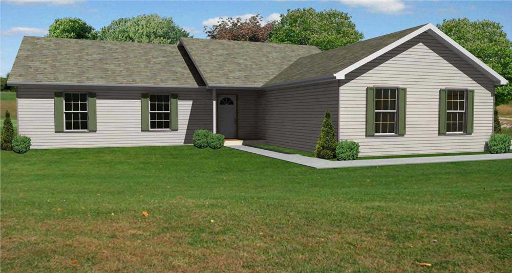 This is a 3D computer rendering of these Ranch Home Plans.