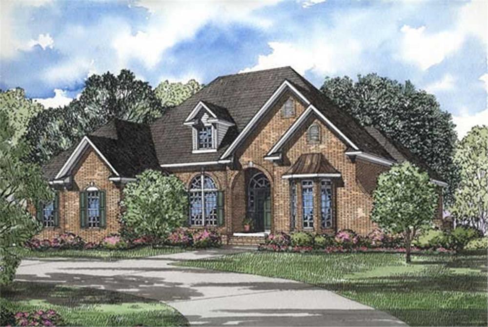 Front elevation of French home (ThePlanCollection: House Plan #153-1004)