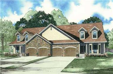 Duplex - 2-Bedroom, 1897 Sq Ft Country House Plan - 153-1013 - Front Exterior