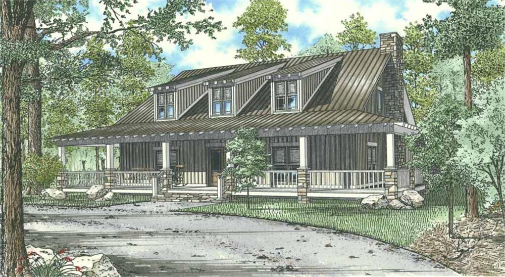 Front elevation of vacation lodge home (ThePlanCollection: House Plan #153-1023)