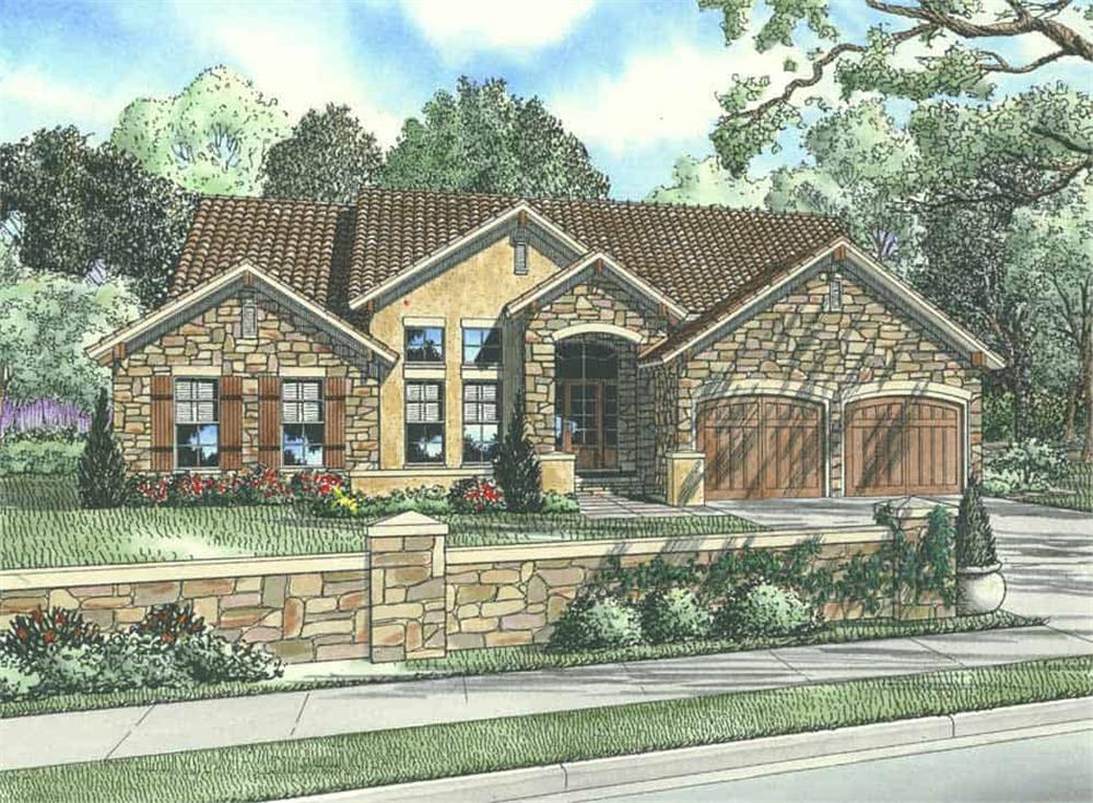 Front elevation of Tuscan home (ThePlanCollection: House Plan #153-1024)