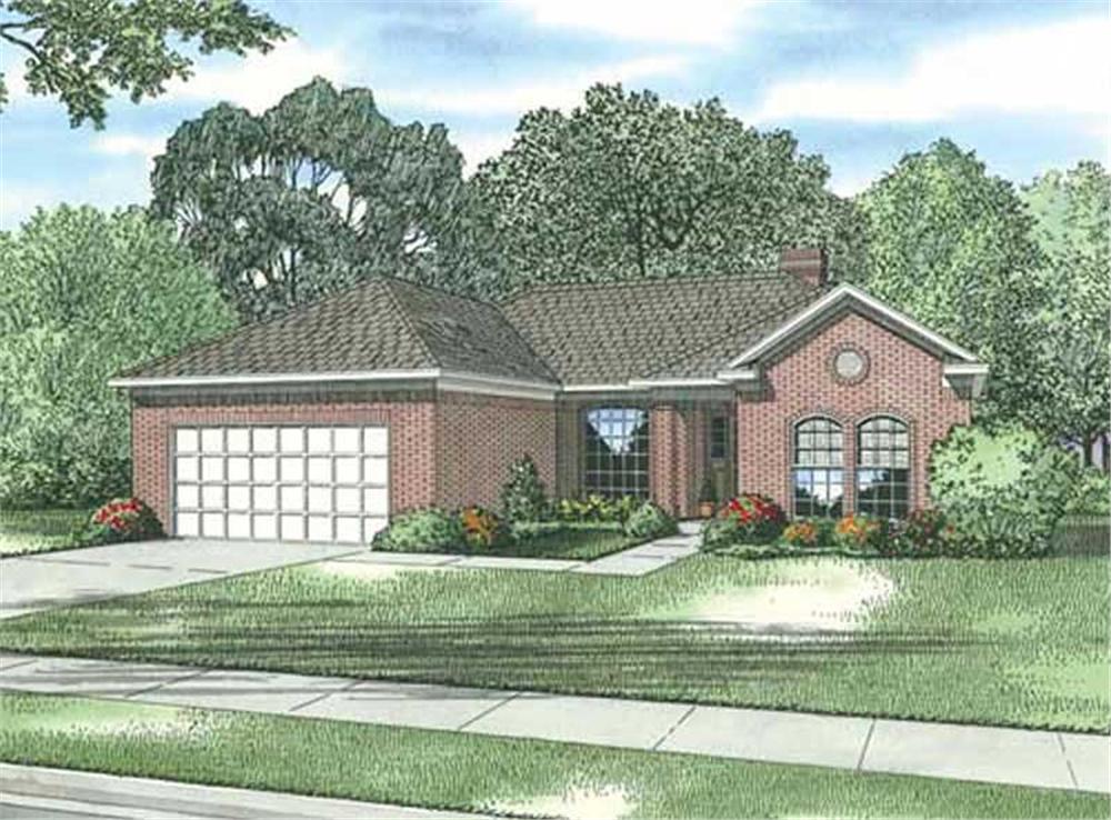 Front elevation of a small ranch home (ThePlanCollection: House Plan #153-1072)