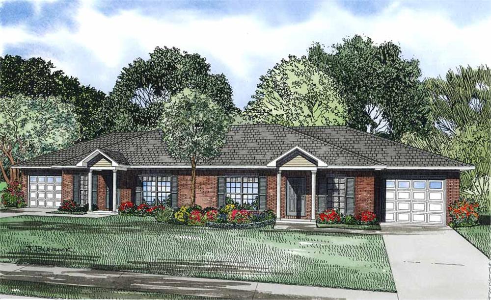 Front elevation of Multi-Unit home (ThePlanCollection: House Plan #153-1093)