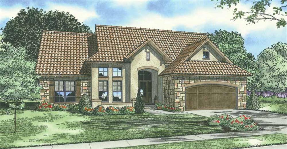 Front elevation of Tuscan home (ThePlanCollection: House Plan #153-1120)