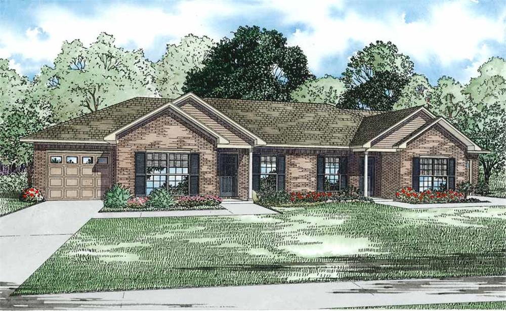 Color rendering of Multi-Unit home plan (ThePlanCollection: House Plan #153-1129)