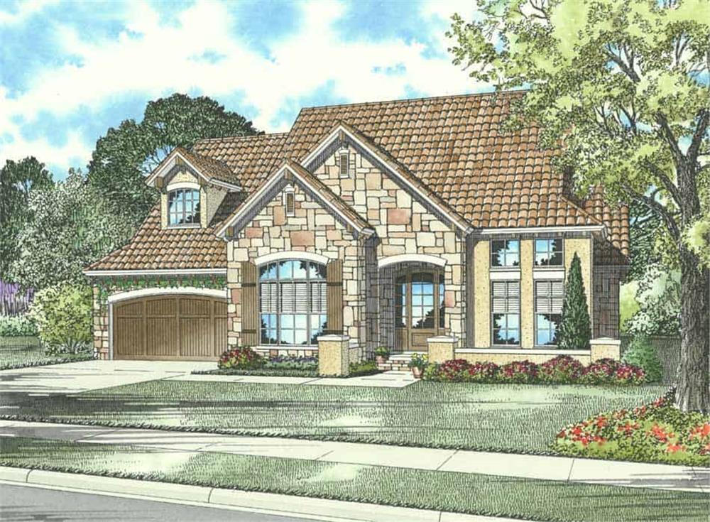 Front elevation of Tuscan home (ThePlanCollection: House Plan #153-1139)