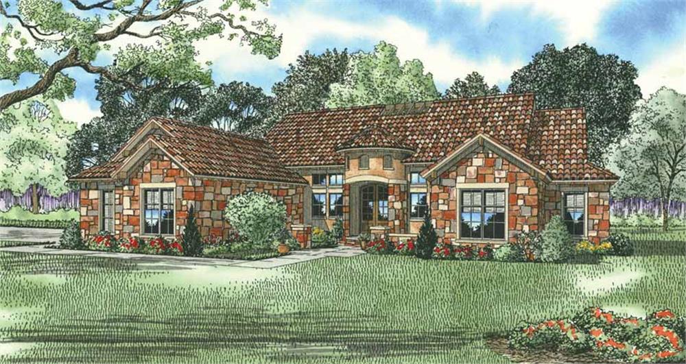 Front elevation of Tuscan home (ThePlanCollection: House Plan #153-1141)