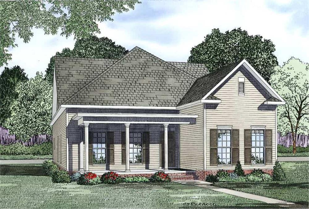 Front elevation of Bungalow home (ThePlanCollection: House Plan #153-1150)