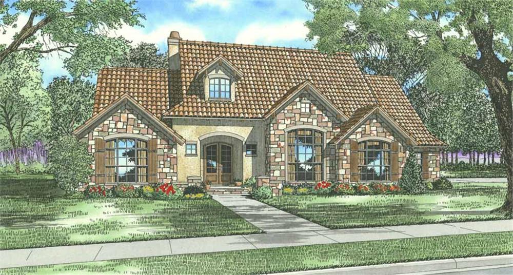 Front elevation of Tuscan home (ThePlanCollection: House Plan #153-1153)
