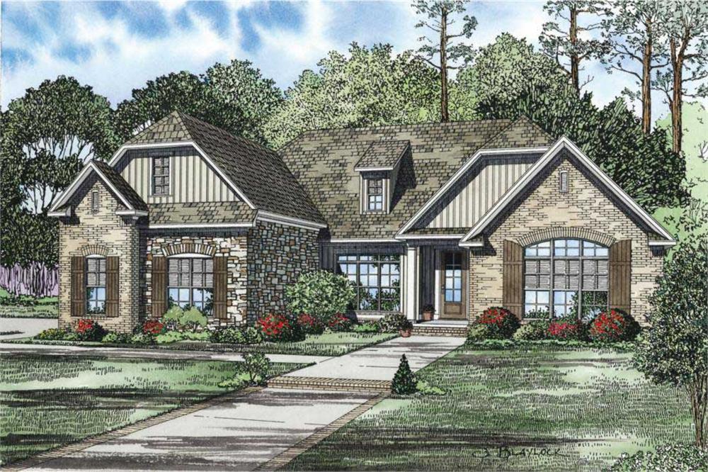 This is the front elevation of these French Country Home Plans.