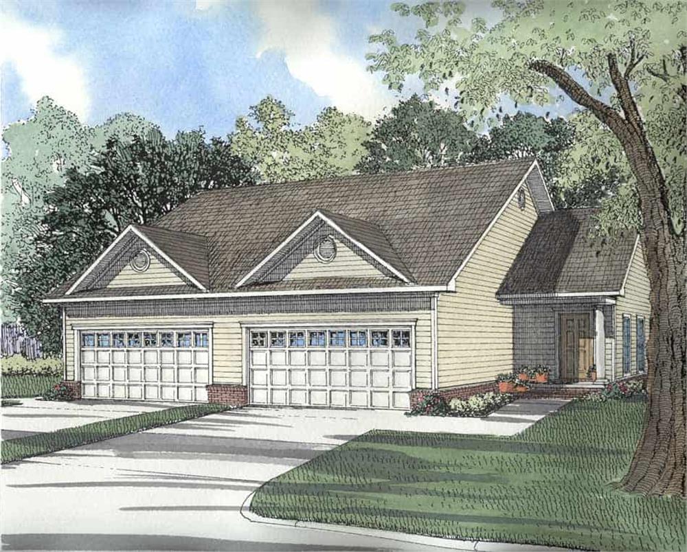 Front elevation of Multi-Unit home (ThePlanCollection: House Plan #153-1173)