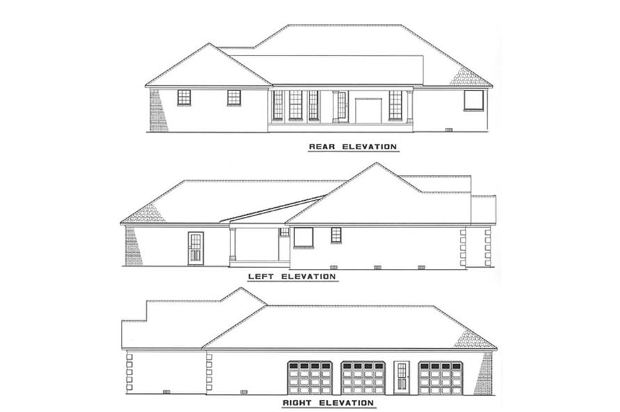 153-1432: Home Plan Right, Left, Rear Elevations