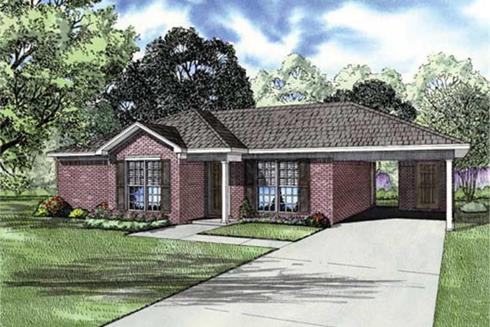 Color rendering of Ranch home plan (ThePlanCollection: House Plan #153-1795)