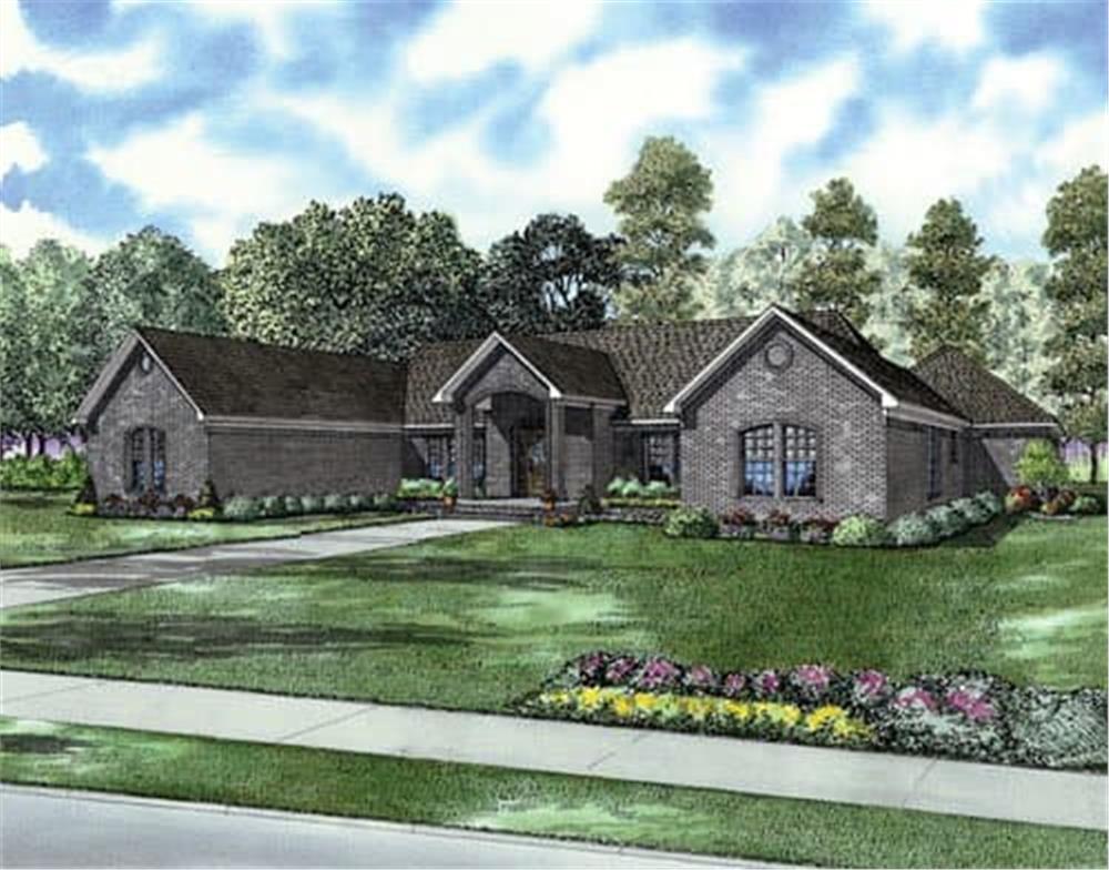 Front elevation of Ranch home (ThePlanCollection: House Plan #153-1866)