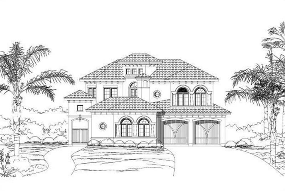 Front elevation of Spanish home (ThePlanCollection: House Plan #156-1459)