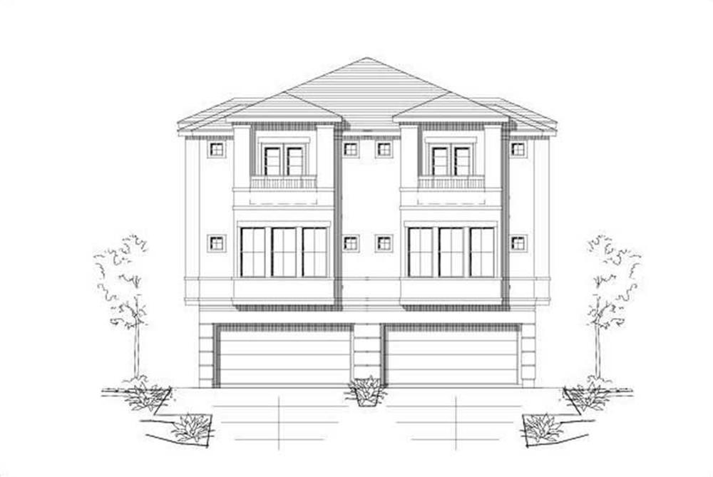 Front elevation of duplex home (ThePlanCollection: House Plan #156-1673)