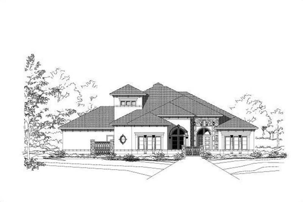 Front elevation of Spanish home (ThePlanCollection: House Plan #156-2005)