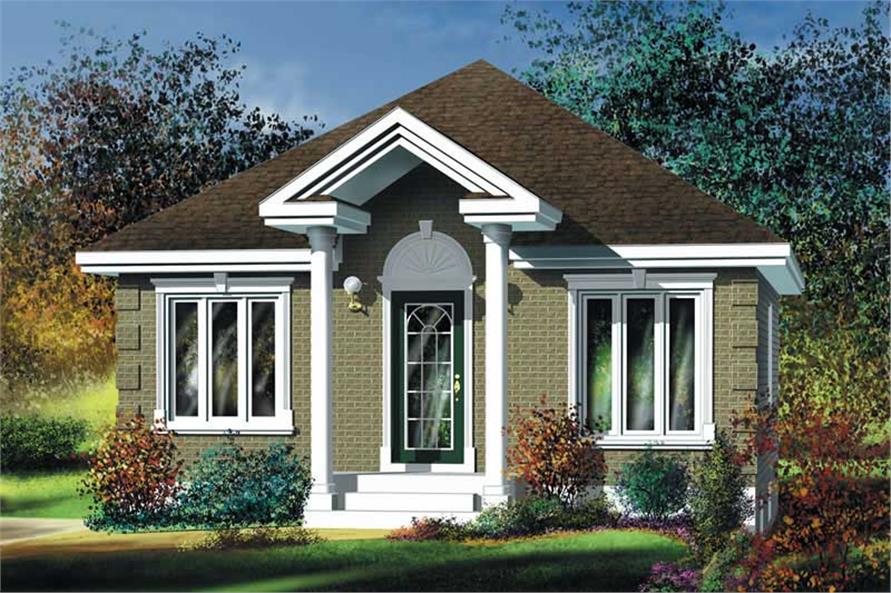 Front elevation of Bungalow home (ThePlanCollection: House Plan #157-1099)