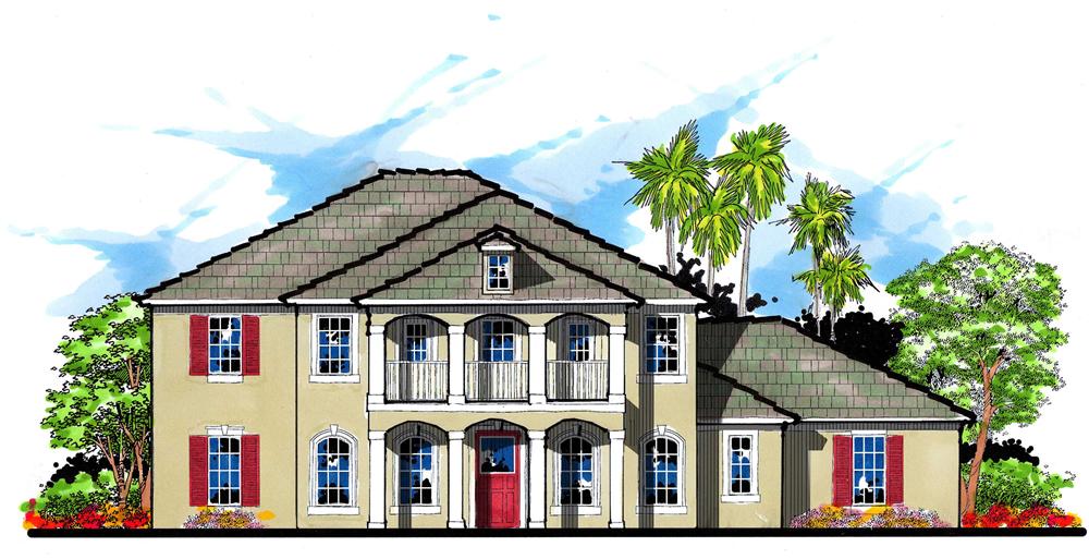 This is the front elevation for these Colonial Home Plans.
