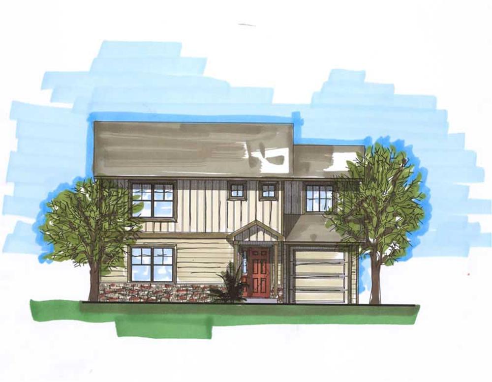 Front elevation of Arts & Crafts home (ThePlanCollection: House Plan #161-1032)