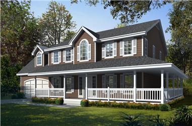 4-Bedroom, 2555 Sq Ft Country Home Plan - 162-1057 - Main Exterior
