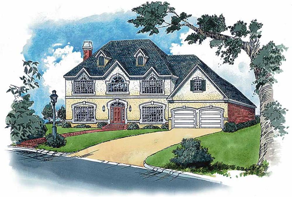 European Style Home Plans Color Rendering.