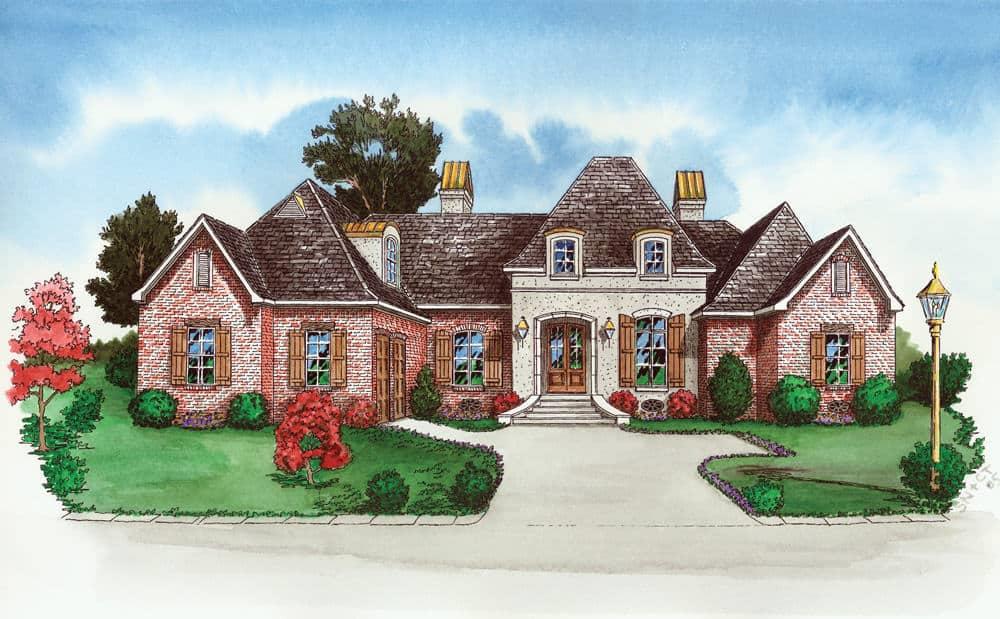 Front elevation of European home (ThePlanCollection: House Plan #164-1288)