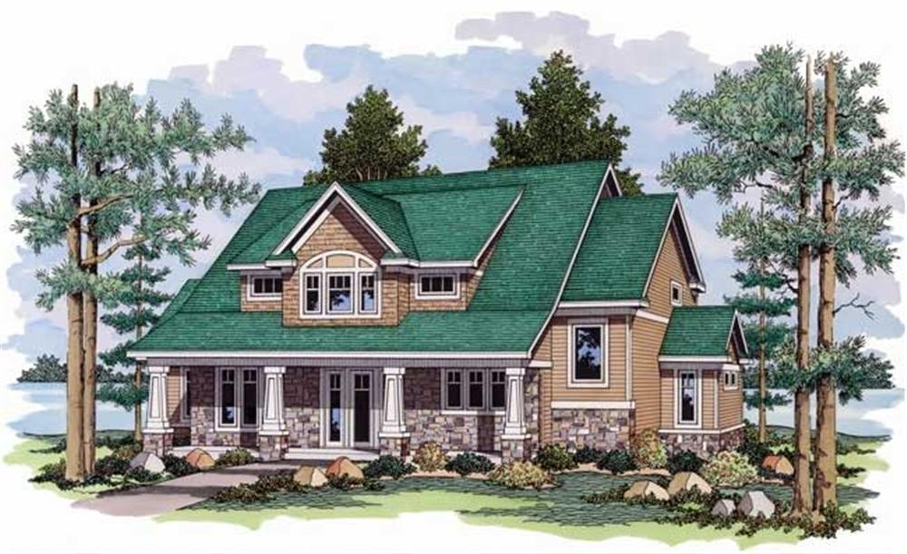 Bungalow Home Plans CLS-3022 colored front elevation rendering.
