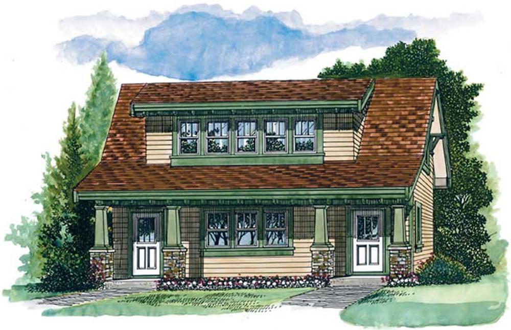 Front elevation of Craftsman home (ThePlanCollection: House Plan #167-1008)