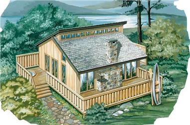 2-Bedroom, 936 Sq Ft Log Cabin House Plan - 167-1021 - Front Exterior