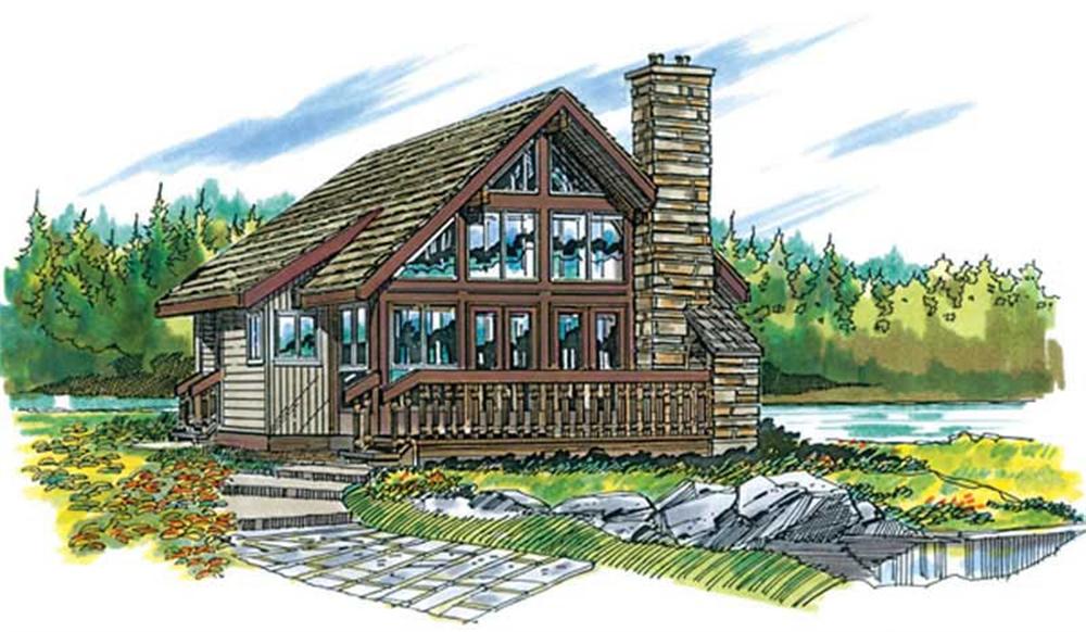 Front elevation of Log Cabin home (ThePlanCollection: House Plan #167-1022)