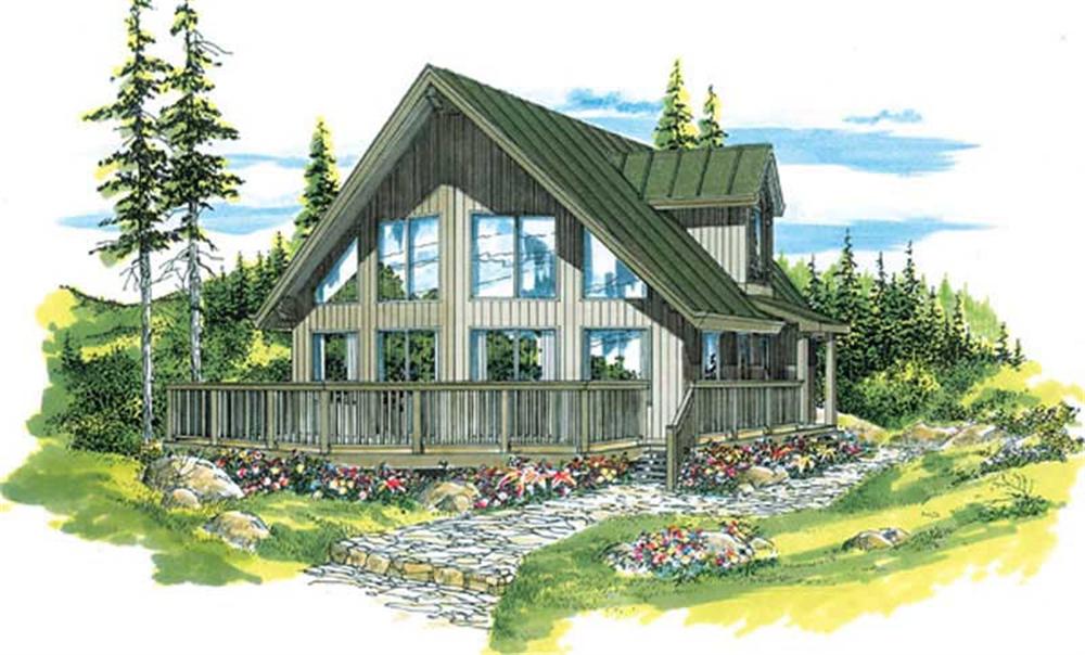 Front elevation of Log Cabin home (ThePlanCollection: House Plan #167-1384)
