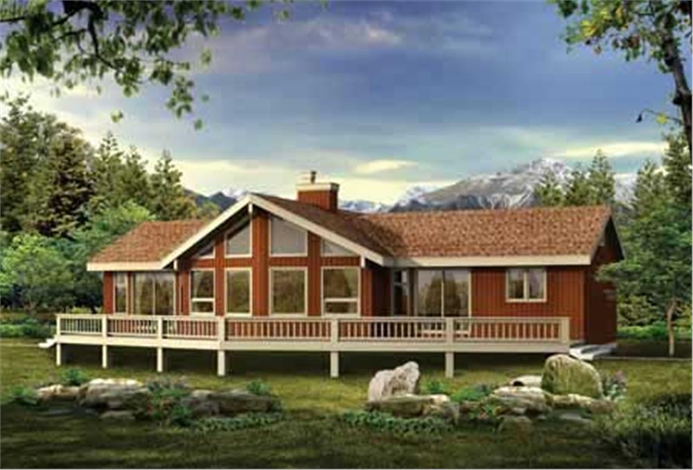 Front elevation of Log Cabin home (ThePlanCollection: House Plan #167-1524)