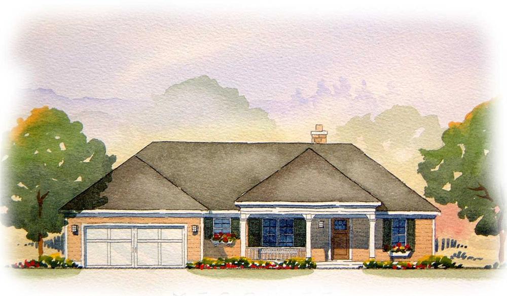This is a colored elevation of these Ranch Home Plans.