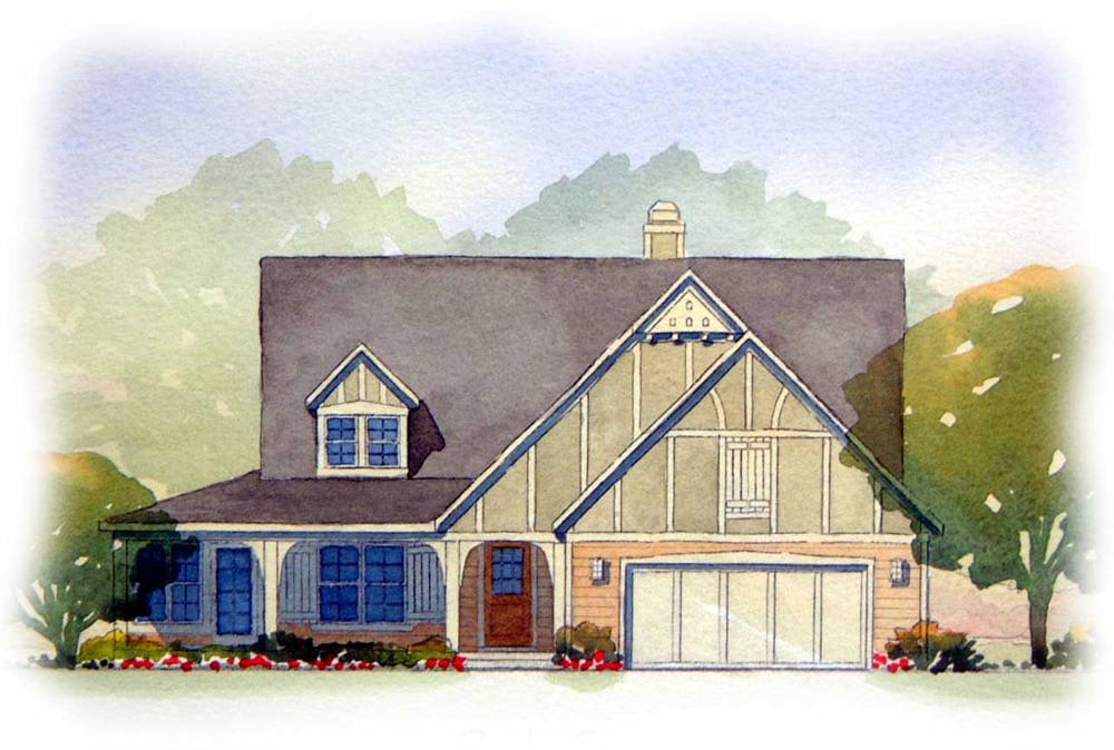 This is a colored rendering of the Iris Tudor House Plans.