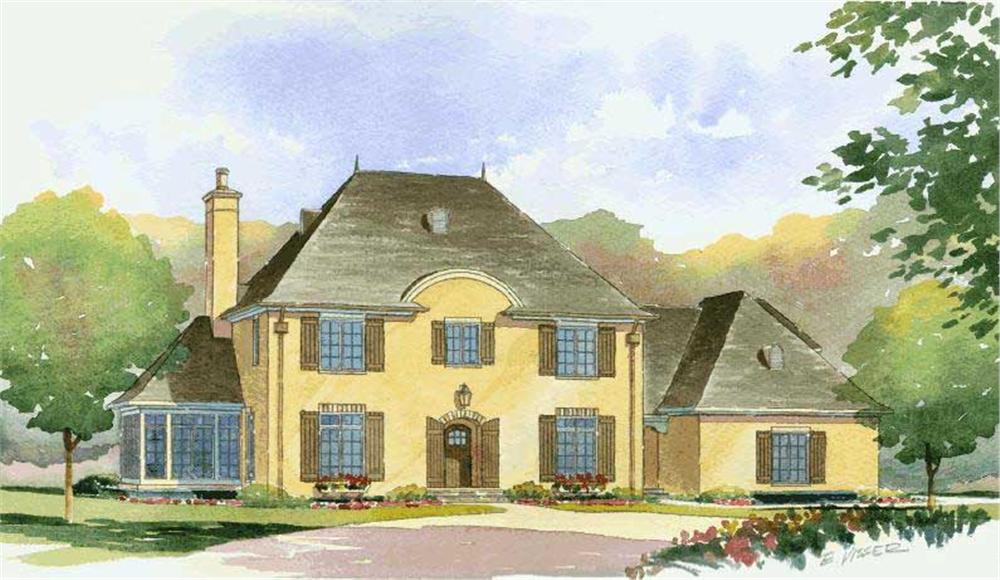 Artist's rendering of French house plan 168-1075 | The Plan Collection.