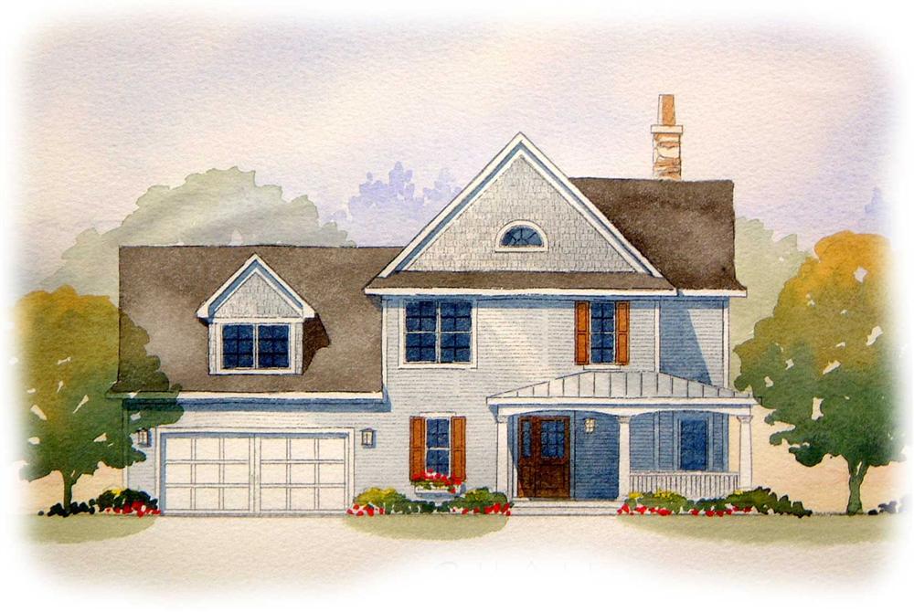 This image shows the front of these traditional house plans.