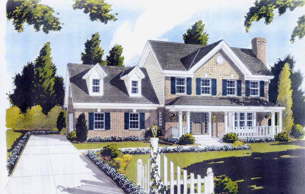 Color rendering of Traditional home plan(ThePlanCollection: House Plan #169-1039)