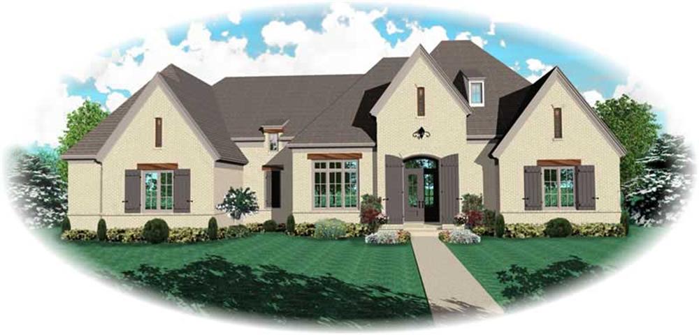 Front elevation of French home (ThePlanCollection: House Plan #170-1000)