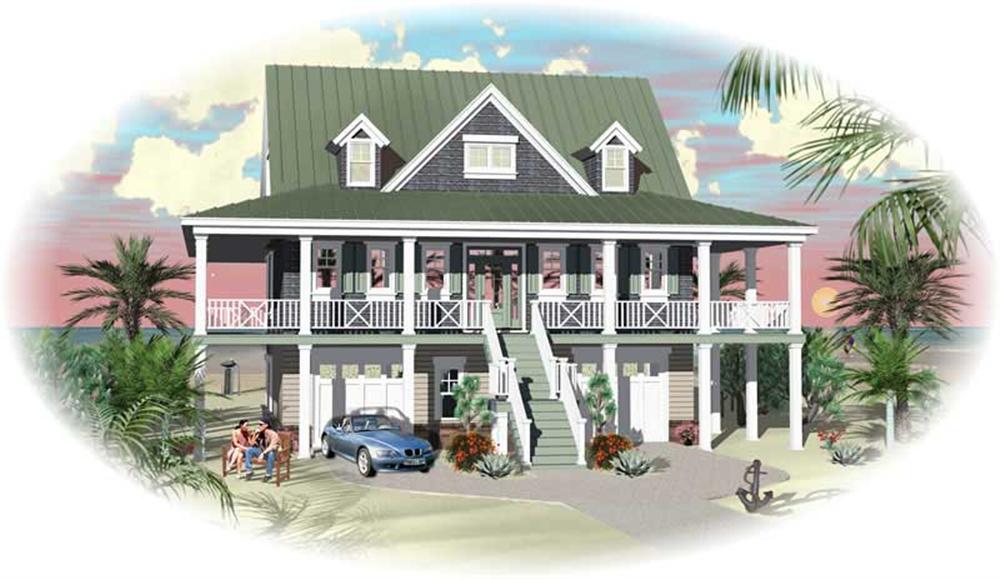 Front view of Beachfront home (ThePlanCollection: House Plan #170-1247)